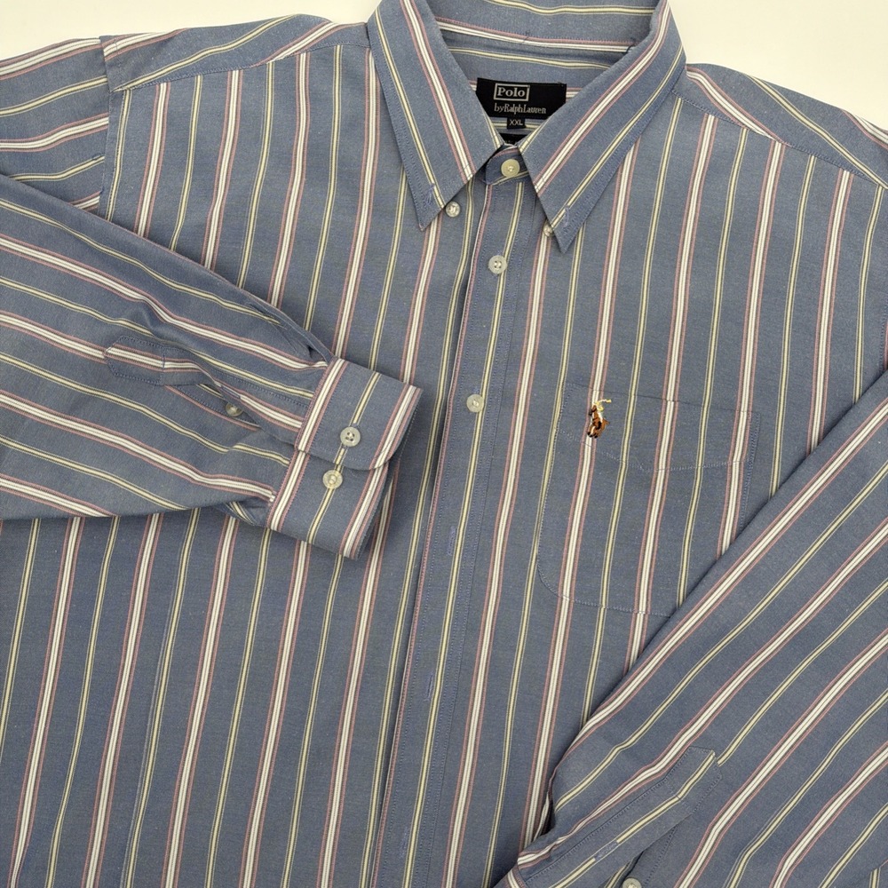 Vtg 90s Polo Ralph Lauren Button Down Shirt Men XXL Blue Multi Striped Cotton